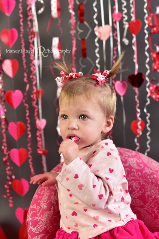 Valentine's Mini Session // Pink, red, white, gray, heart streamers, balloons // St. Charles, IL // by Mandy Ringe Photography