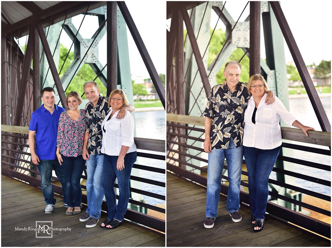 Extended family portraits // outdoors, pedestrian bridge // Pottawatomie Park - St. Charles, IL // by Mandy Ringe Photography