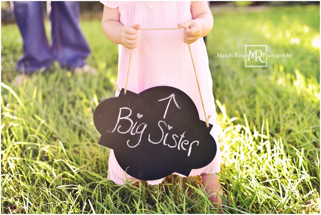Pregnancy reveal portraits // family, big sister, expecting, soon to be four, summer // St. Charles, IL // by Mandy Ringe Photography