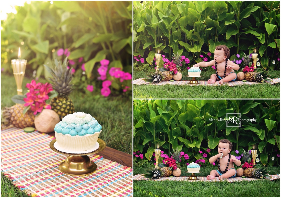 Hawaiian luau themed first birthday // tropical, summer, tiki, cake smash // Peck Farm - Geneva, IL // by Mandy Ringe Photography