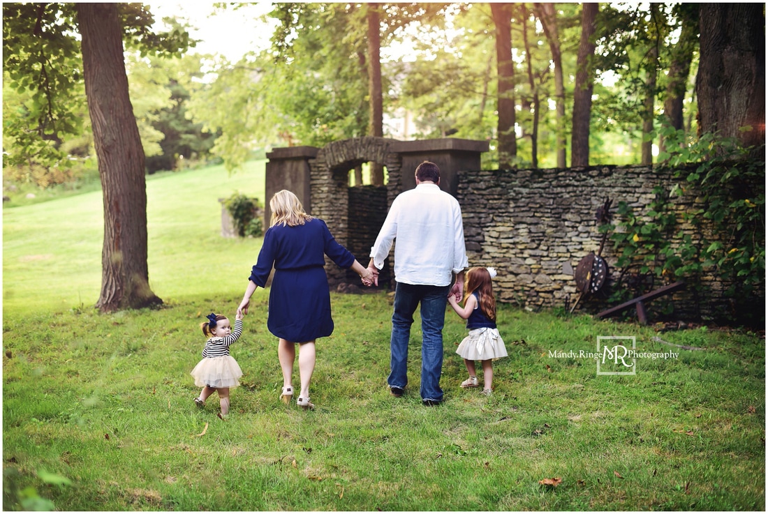 Spring family portraits // sisters, family of five, outdoors, golden hour, navy and gold // Fabyan Forest Preserve - Geneva, IL // by Mandy Ringe Photography
