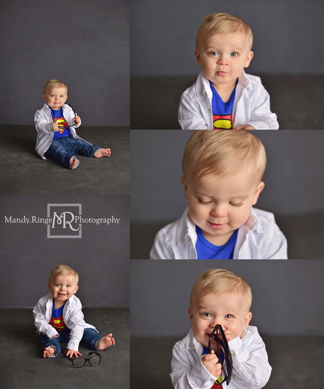Baby boy first birthday portraits // Superman, Clark Kent, hero, simple // by Mandy Ringe Photography // St. Charles, IL Photographer