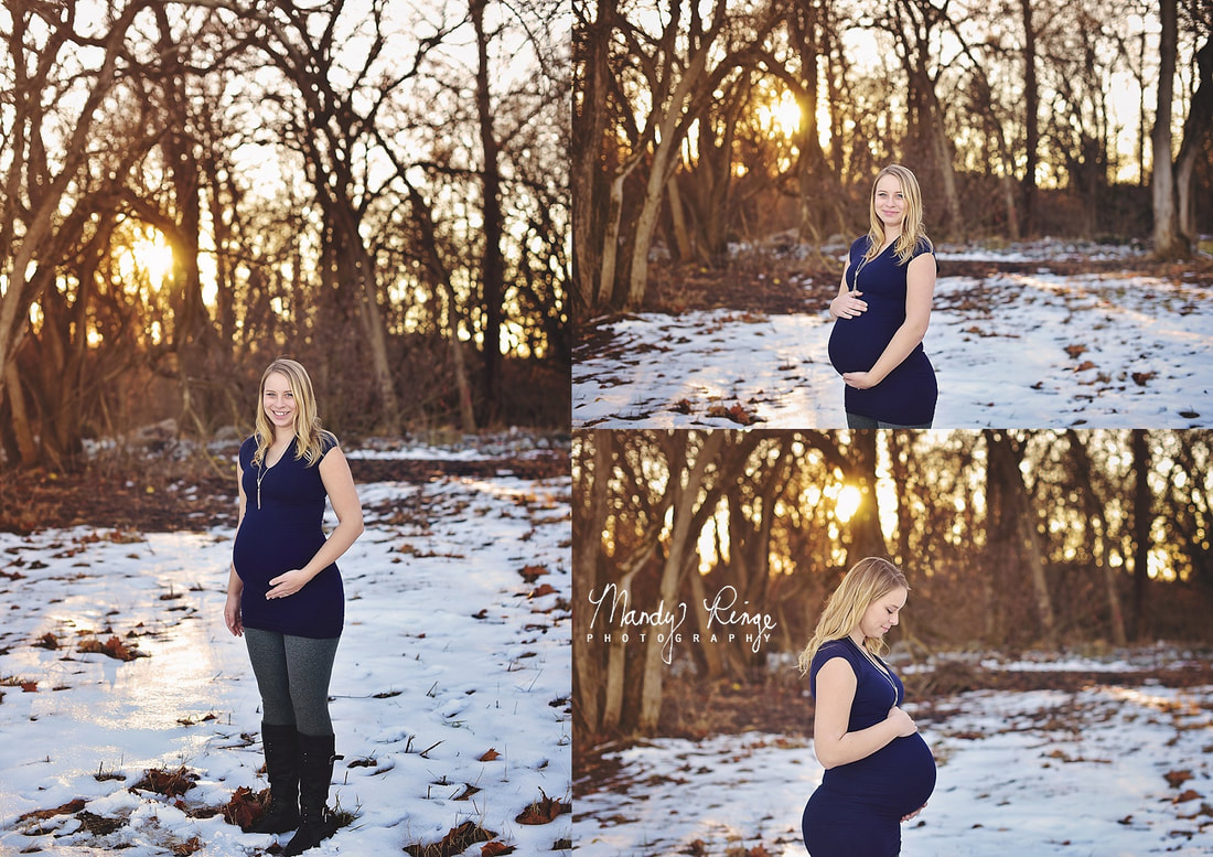 Winter maternity portrait session // Outdoors, golden hour, snow // Eaton, OH // Mandy Ringe Photography