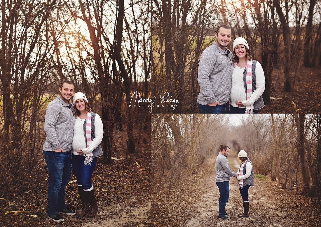 Maternity portrait session // Winter, outdoors, trees, dirt road, cloudy day // St. Charles, IL // by Mandy Ringe Photography