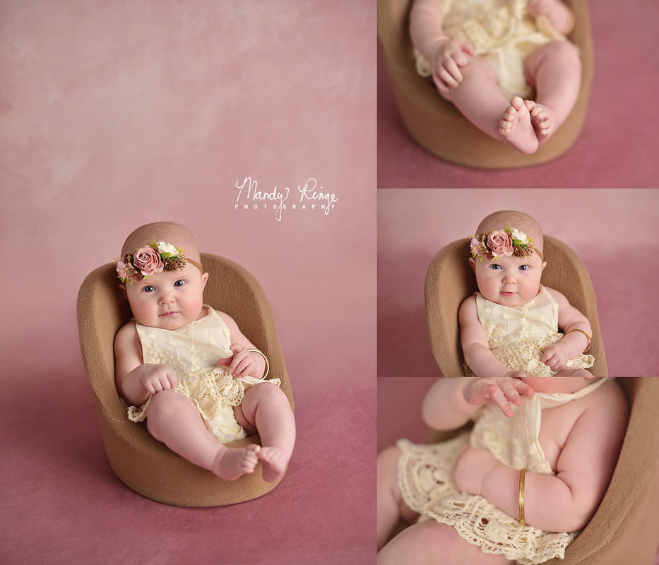 Baby girl milestone portraits // 4 months old, pink, floral, lace // St. Charles, IL // by Mandy Ringe Photography
