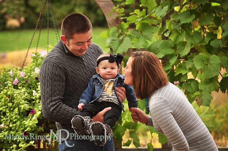 6 month old baby girl portraits // Posing with her parents // Cantigny Gardens - Wheaton, IL // by Mandy Ringe Photography