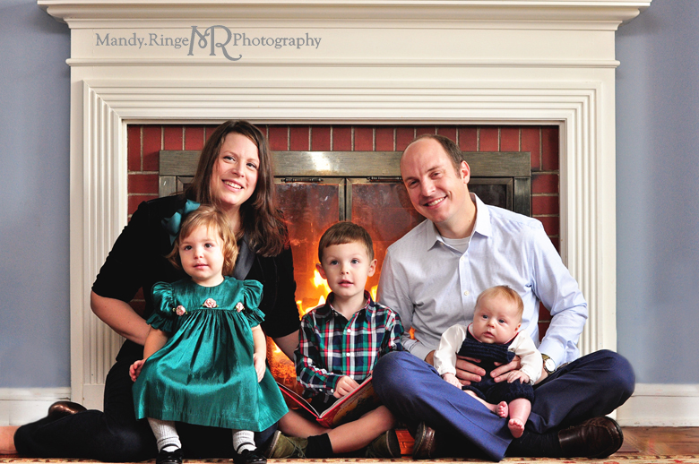 Family Christmas Portraits // Client's home, holiday, indoors, fireplace // by Mandy Ringe Photography