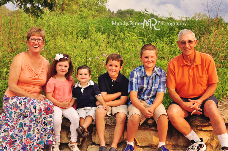 Extended family portrait session // Sitting on a stone wall // Peck Farm Park - Geneva, IL // by Mandy Ringe Photography