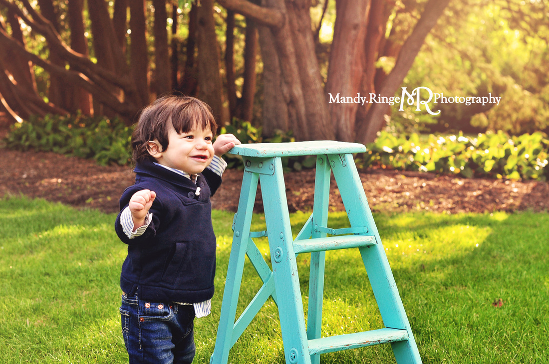 First birthday portraits // boy, garden, outdoors, 12 months // Hurley Gardens - Wheaton, IL // by Mandy Ringe Photography