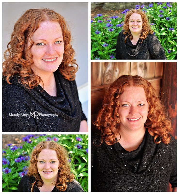 Professional headshots // outdoors with flowers, gray stairs, dark interior barn wood // Geneva, IL // by Mandy Ringe Photography