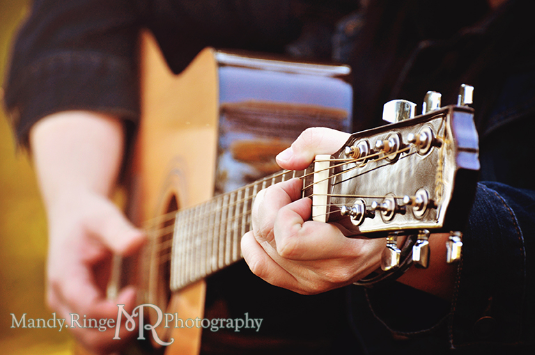 Teen girl holding a guitar - close up of hands on strings // Senior Photos // Fabyan Forest Preserve - Batavia, IL // by Mandy Ringe Photography