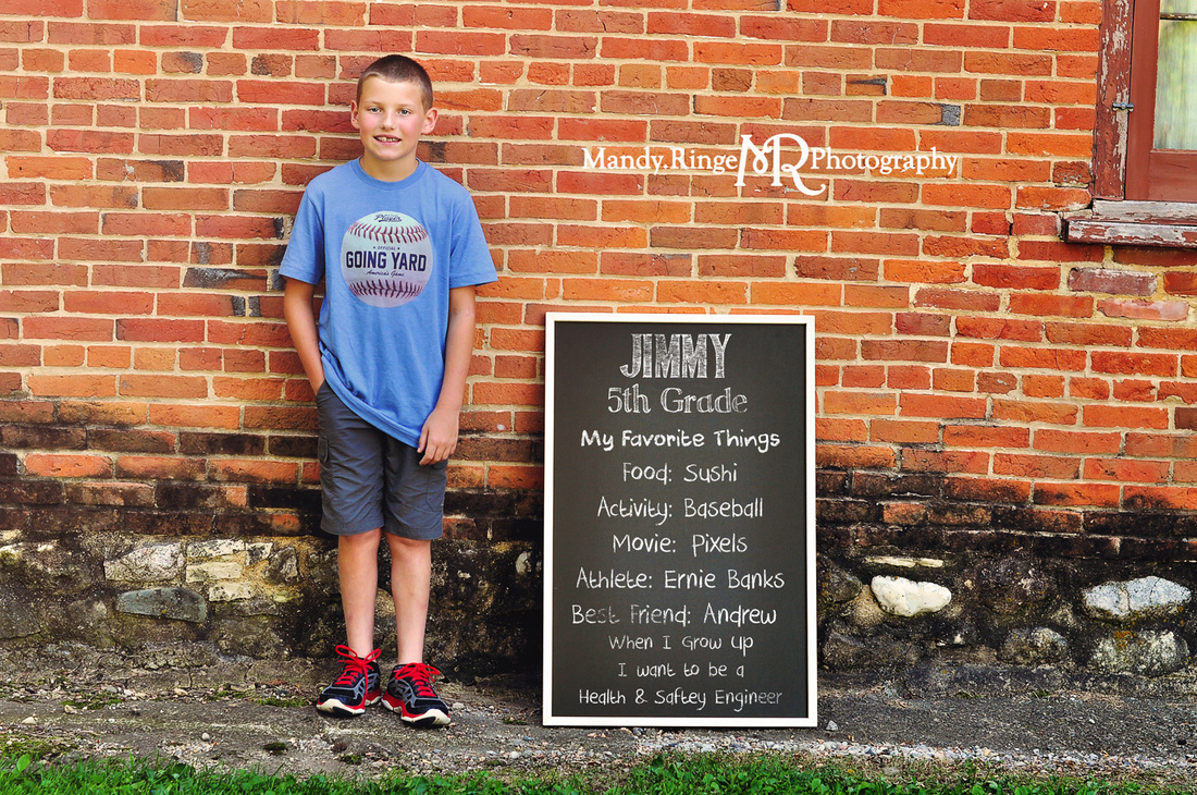 Back to School mini session // brick wall, chalkboard infographic // Leroy Oakes Forest Preserve - St. Charles, IL // by Mandy Ringe Photography