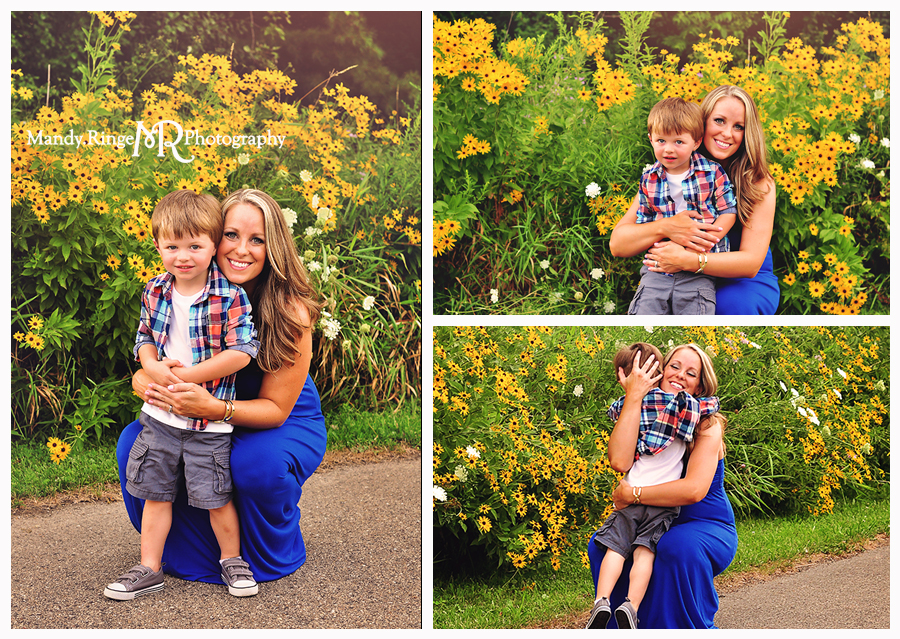Mother and Son Portraits // Shades of blue, mommy and me, outdoor, daisies, wildflowers, black eyed susans // Leroy Oakes - St Charles, IL // by Mandy Ringe Photography