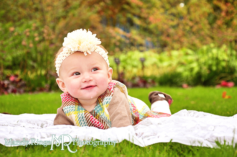 6 month old baby girl portraits // Laying on her tummy // Cantigny Gardens - Wheaton, IL // by Mandy Ringe Photography