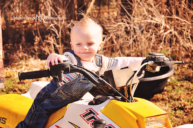 Cousins photo shoot // Boys, four wheeler, overalls // Camden, OH // by Mandy Ringe Photography