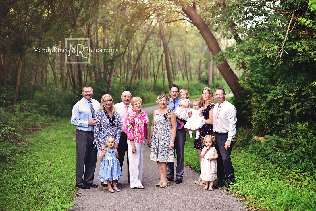 Extended family portraits // outdoors, paved path, forest // South Elgin, IL // by Mandy Ringe Photography