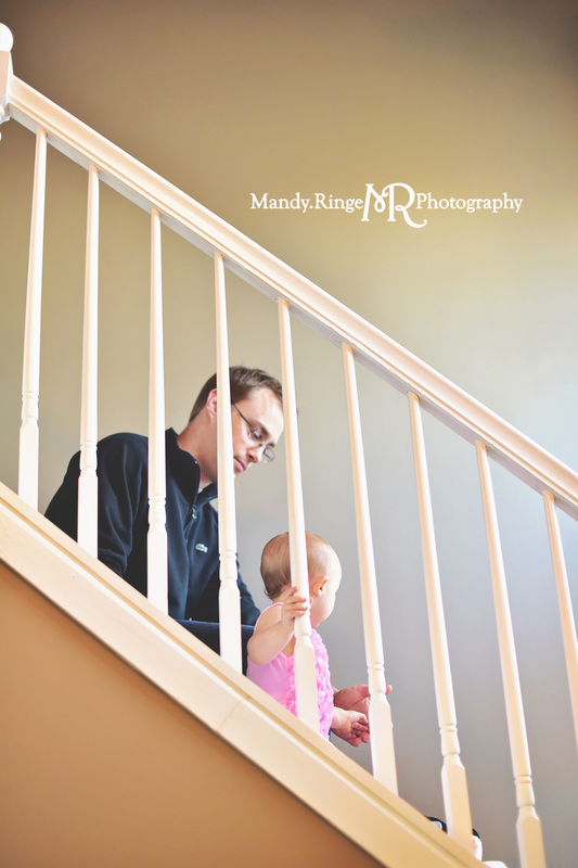 Lifestyle first birthday portraits // sitting with dad on the stairs // by Mandy Ringe Photography