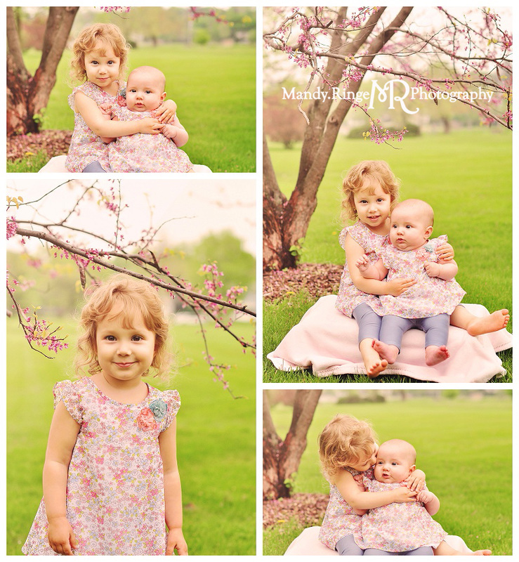 Sisters - sibling portraits // Spring session, redbud tree // Mt. St. Mary's Park - St. Charles, IL // by Mandy Ringe Photography