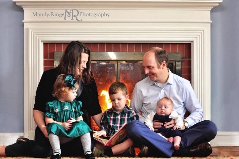 Family Christmas Portraits // Client's home, holiday, indoors, fireplace // by Mandy Ringe Photography