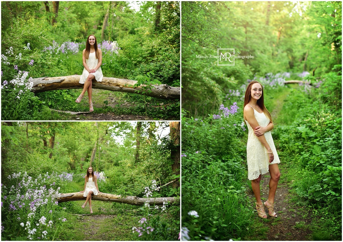 Senior girl portraits // outdoors, wildflowers, ivory dress, teenager, highschool // Fabyan Forest Preserve - Geneva, IL // by Mandy Ringe Photography