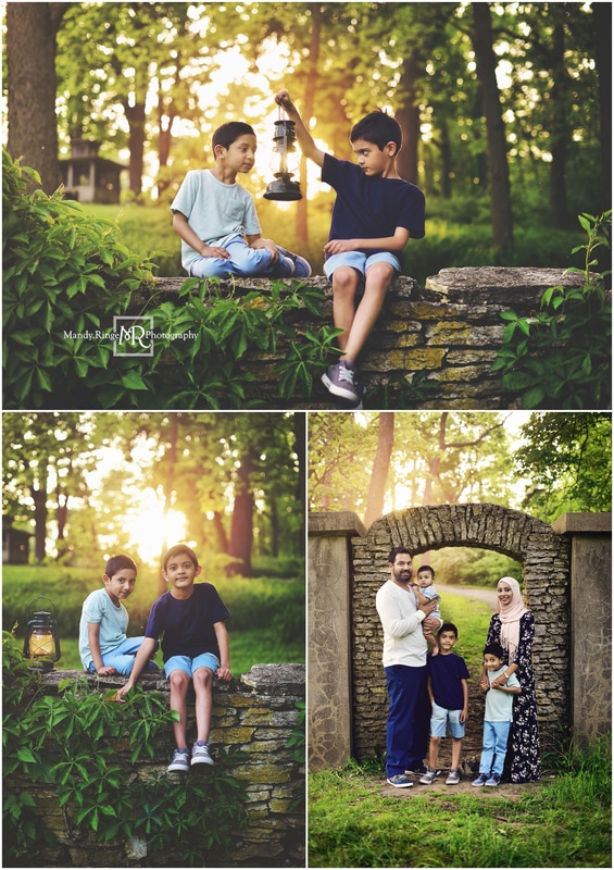 Outdoor family portraits // stone wall, arch, brothers, spring // Fabyan Forest Preserve - Geneva, IL // by Mandy Ringe Photography