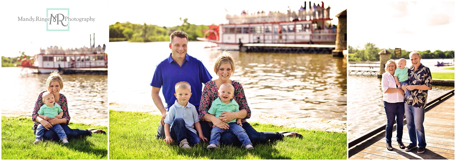 Family and extended family portraits // outdoors, Fox River, riverboat // Pottawatomie Park - St. Charles, IL // by Mandy Ringe Photography
