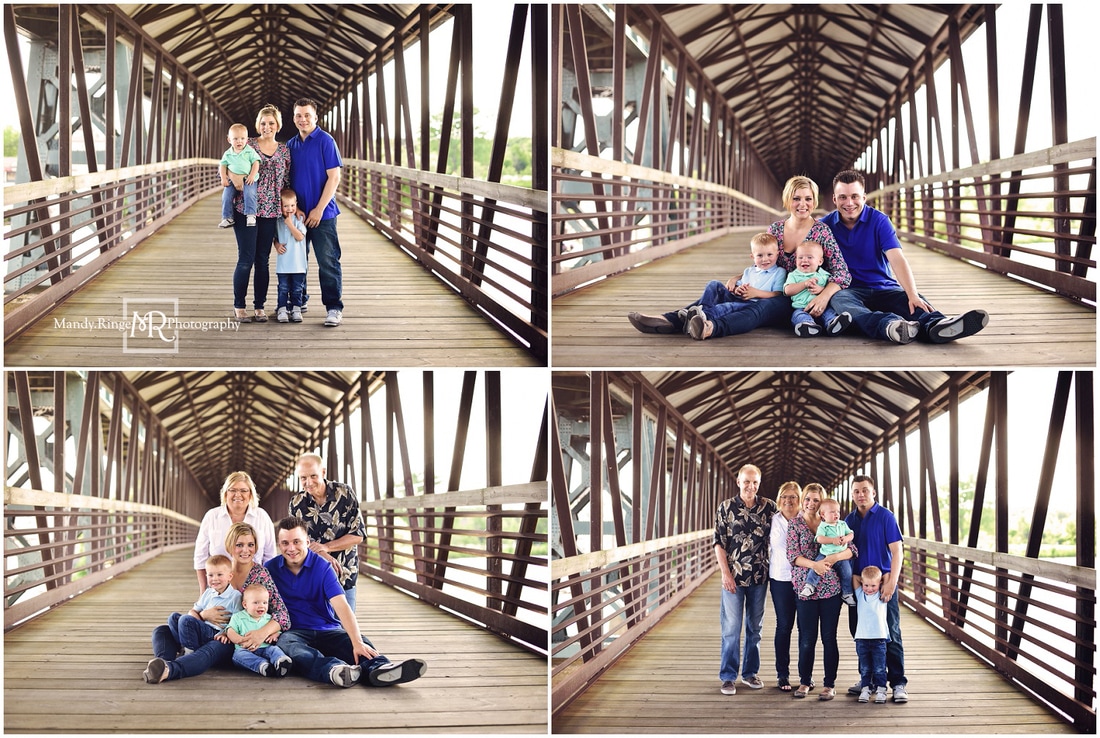 Extended family portraits // outdoors, pedestrian bridge // Pottawatomie Park - St. Charles, IL // by Mandy Ringe Photography