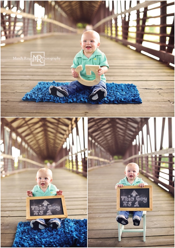 First birthday portraits // outdoors, pedestrian bridge // Pottawatomie Park - St. Charles, IL // by Mandy Ringe Photography