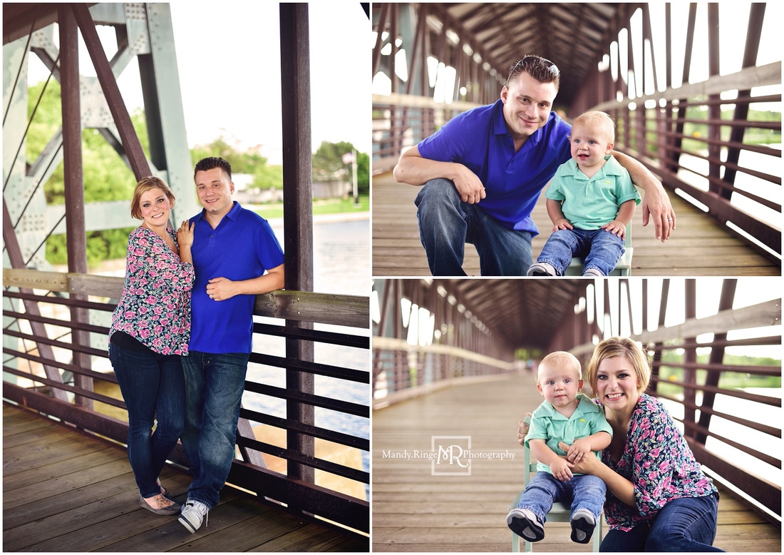 Family portraits // outdoors, pedestrian bridge // Pottawatomie Park - St. Charles, IL // by Mandy Ringe Photography