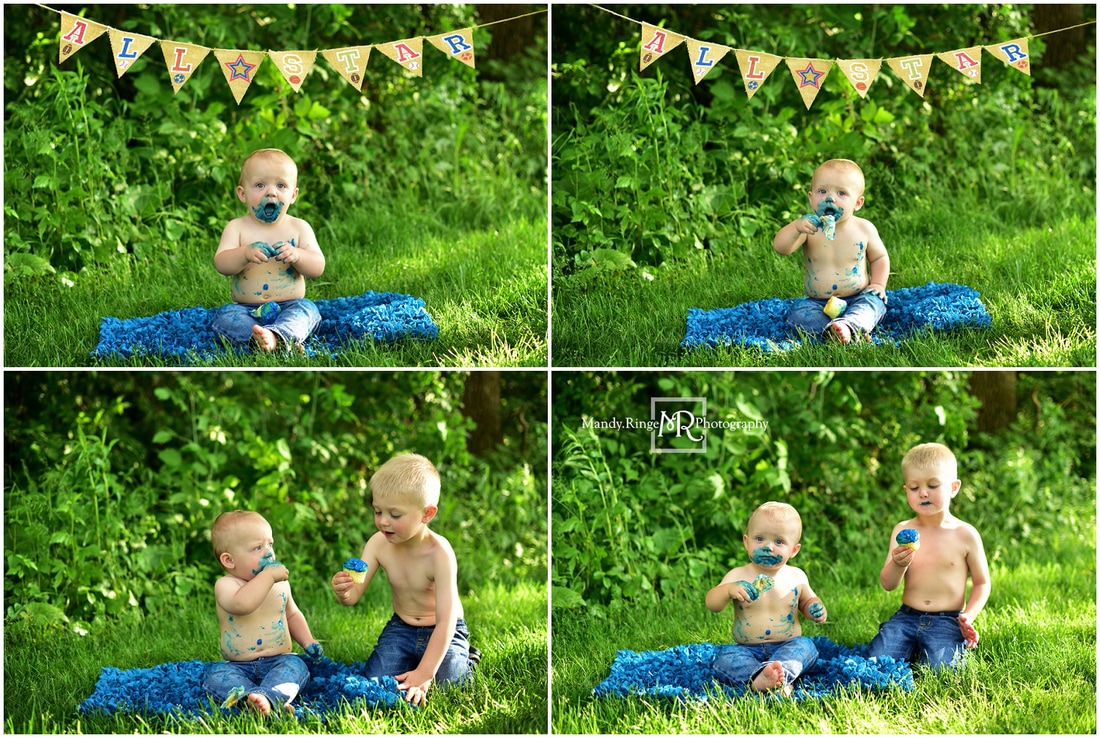 First birthday portraits // outdoors, pedestrian bridge // Pottawatomie Park - St. Charles, IL // by Mandy Ringe Photography