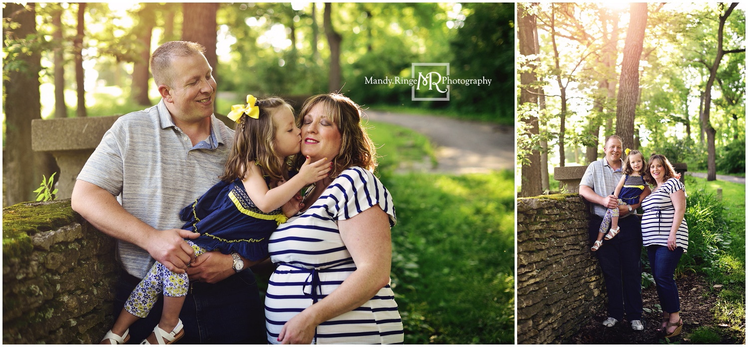 Family portraits // navy, yellow, gray outfits, outdoors, rock wall // Fabyan Forest Preserve - Geneva, IL // by Mandy Ringe Photography