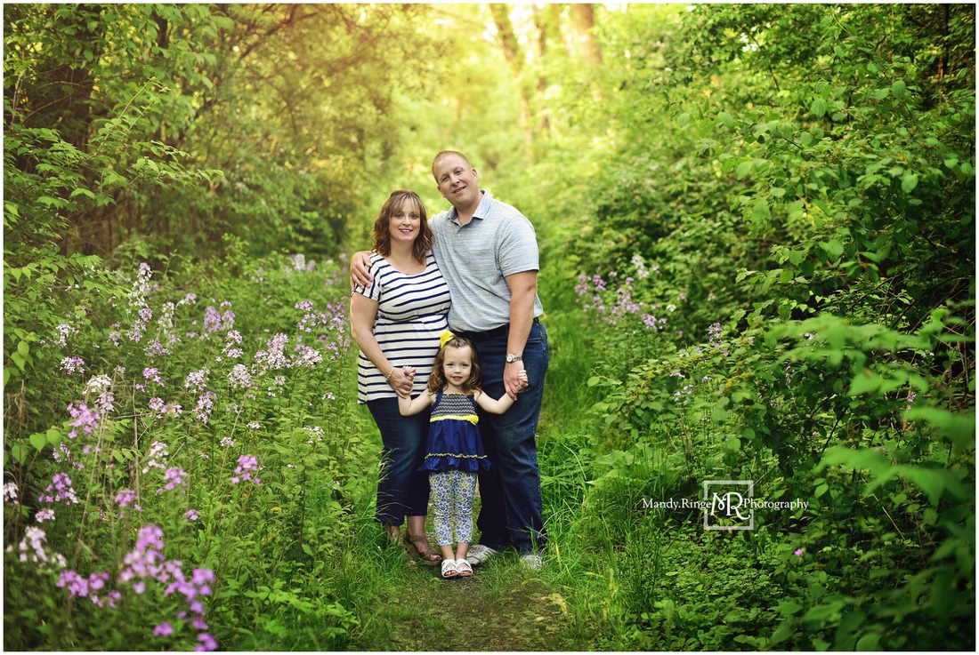 Family portraits // navy, yellow, gray outfits, outdoors, wildflowers, purple phlox // Fabyan Forest Preserve - Geneva, IL // by Mandy Ringe Photography