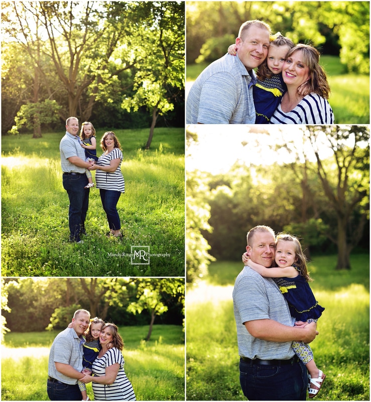 Family portraits // navy, yellow, gray outfits, outdoors, backlighting // Fabyan Forest Preserve - Geneva, IL // by Mandy Ringe Photography
