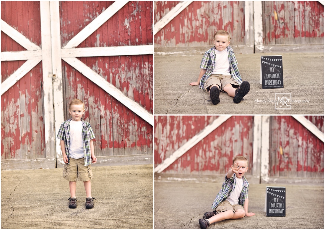  Sibling Portraits // red barn, fourth birthday milestone // Leroy Oakes - St. Charles, IL // by Mandy Ringe Photography