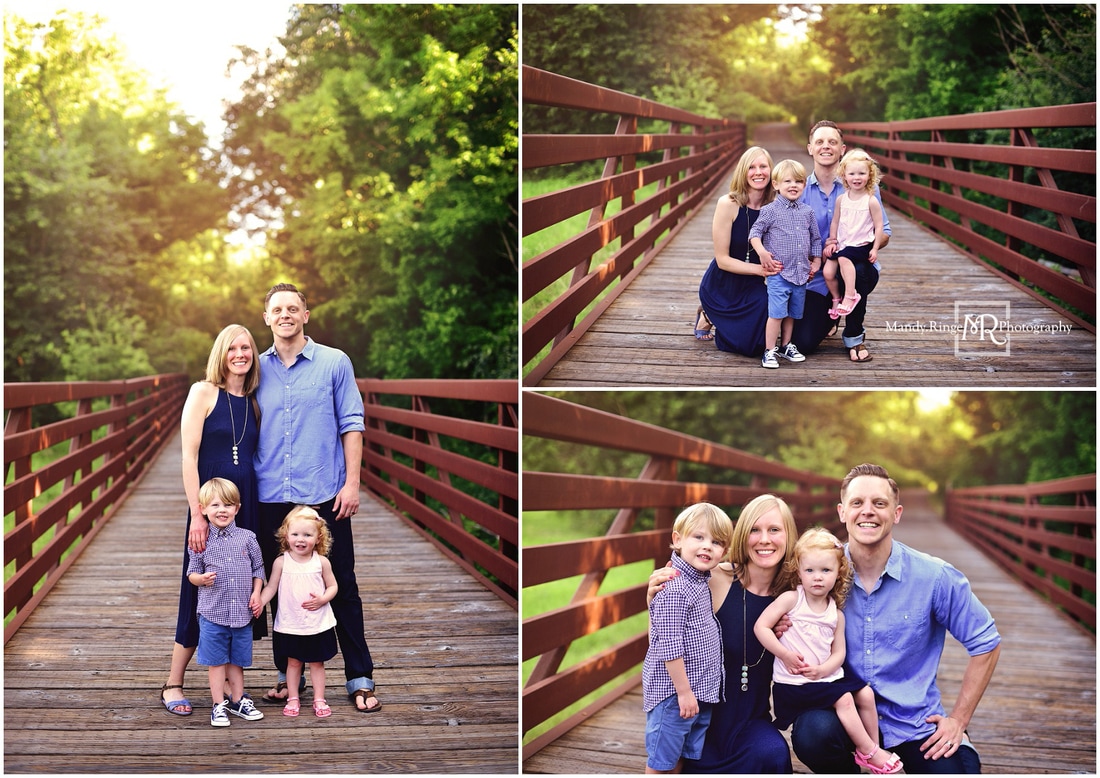 Family Portraits // Outdoors, pedestrian bridge, shades of blue // Leroy Oakes - St. Charles, IL // by Mandy Ringe Photography