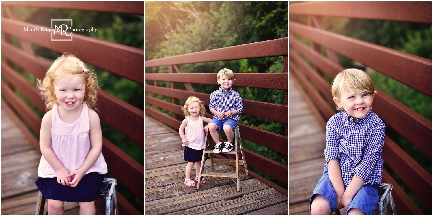 Family Portraits // Outdoors, pedestrian bridge, shades of blue // Leroy Oakes - St. Charles, IL // by Mandy Ringe Photography
