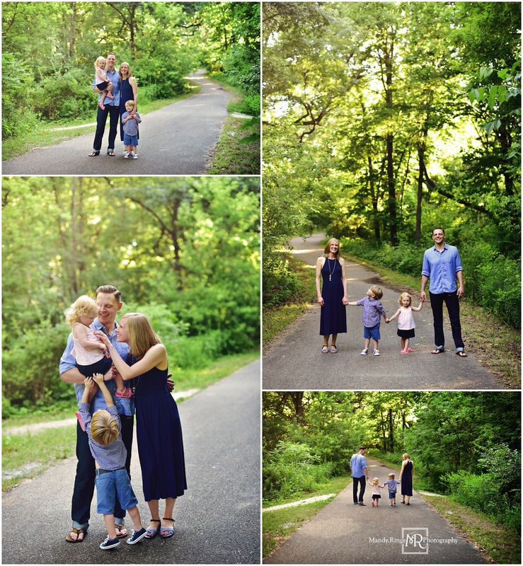Family Portraits // Outdoors, forest path, shades of blue // Leroy Oakes - St. Charles, IL // by Mandy Ringe Photography