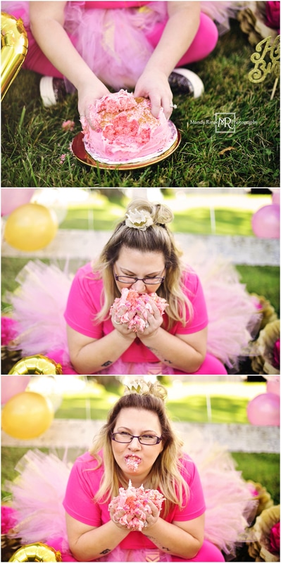 30th Birthday Cake Smash Session // pink and gold, balloons, wine, cake, tutu // Ohio Travel Session // by Mandy Ringe Photography