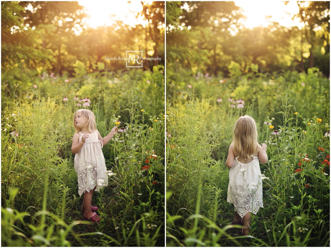 3 year old girl portraits // orange, white, and pink wildflowers, butterfly weed, prairie, Dollcake Oh-so-girly 