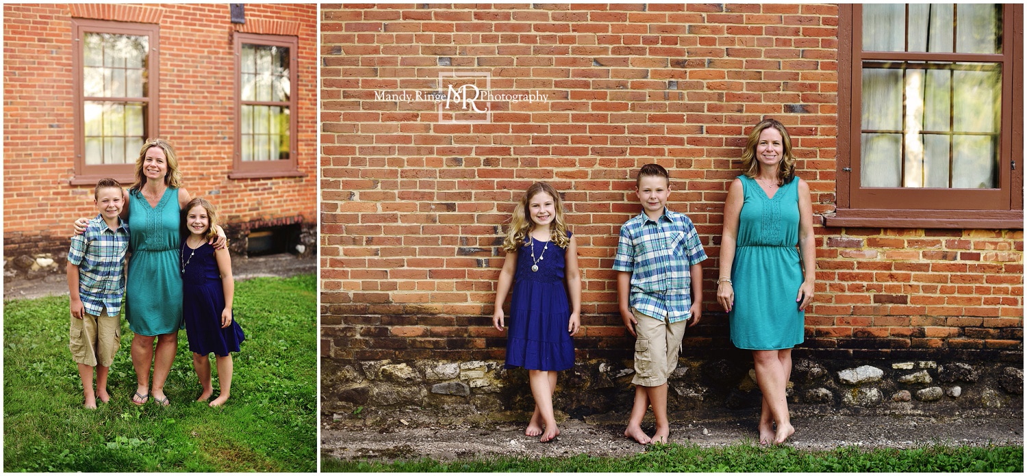 Family portraits // Siblings, outdoors, brick house, summer // Leroy Oakes - St. Charles, IL // by Mandy Ringe Photography