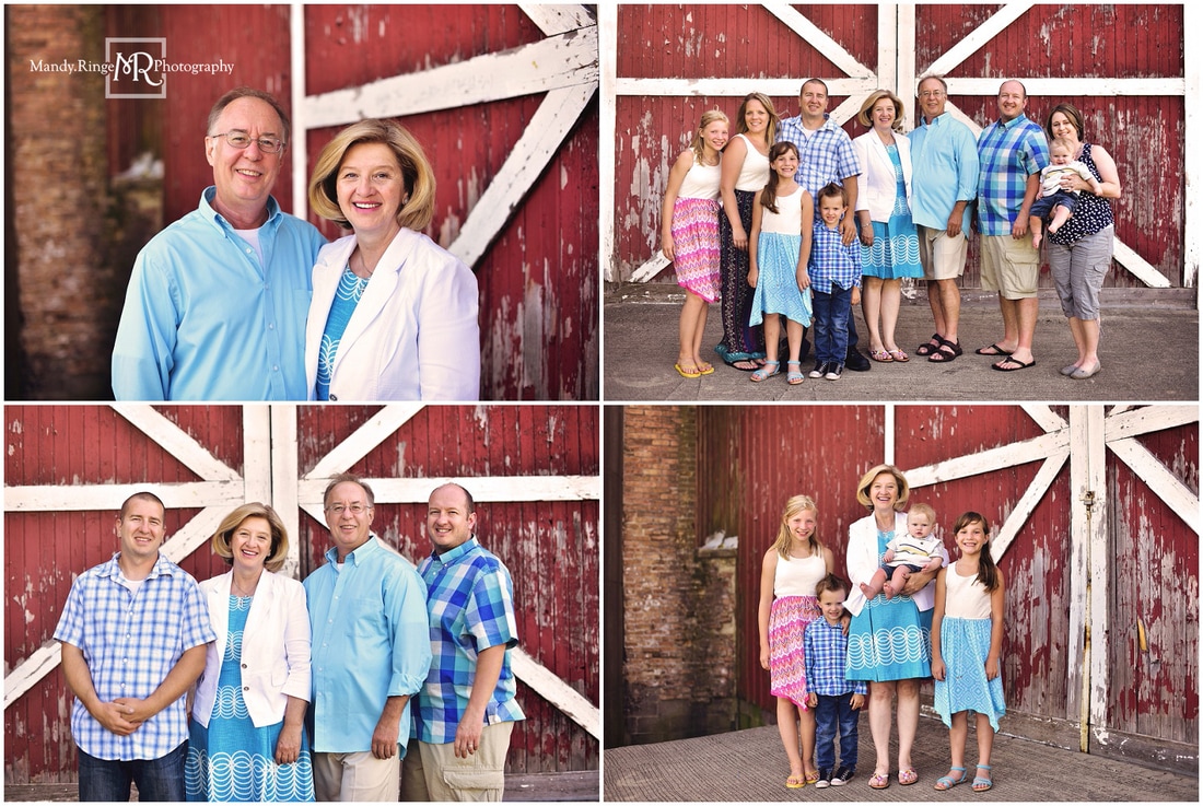 Extended Family Portraits // Summer, outdoors, red and white barn // Leroy Oakes - St. Charles, IL // by Mandy Ringe Photography