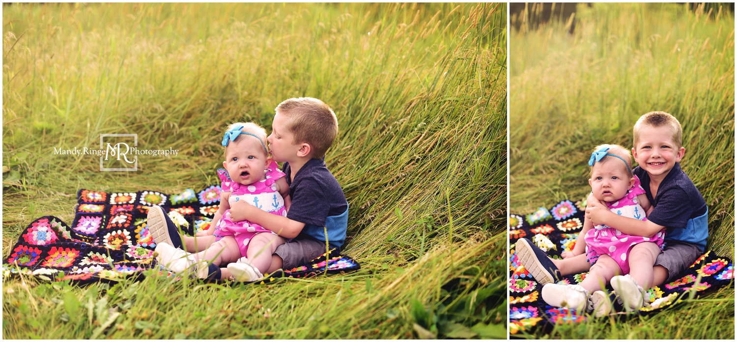 Summer family portraits // outdoors, prairie, wildflowers, tall grass, family of four // Leroy Oakes - St. Charles, IL // by Mandy Ringe Photography