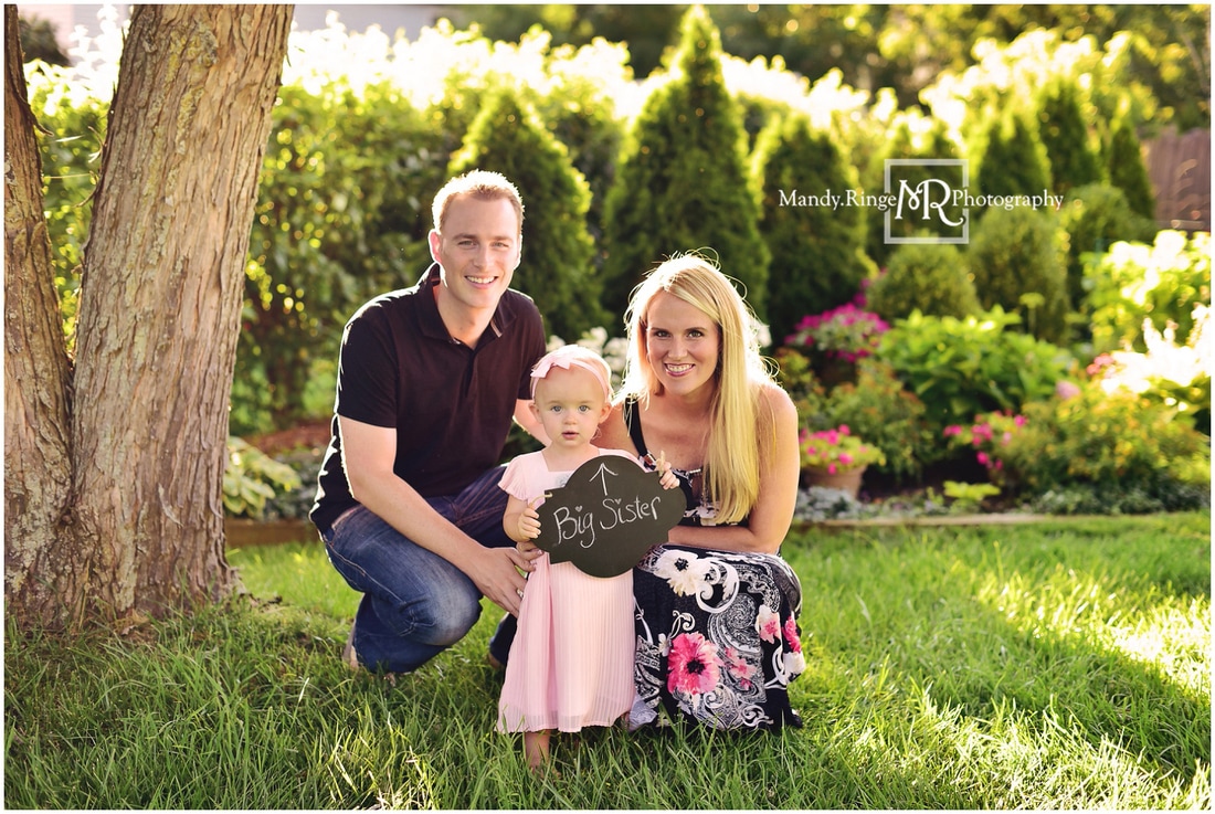 Pregnancy reveal portraits // family, big sister, expecting, soon to be four, summer // St. Charles, IL // by Mandy Ringe Photography