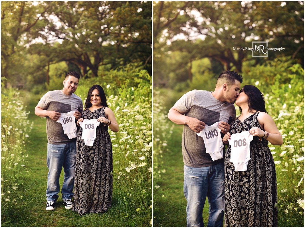 Summer maternity portraits // family, twins, outdoors, onesies // Leroy Oakes - St. Charles, IL // by Mandy Ringe Photography