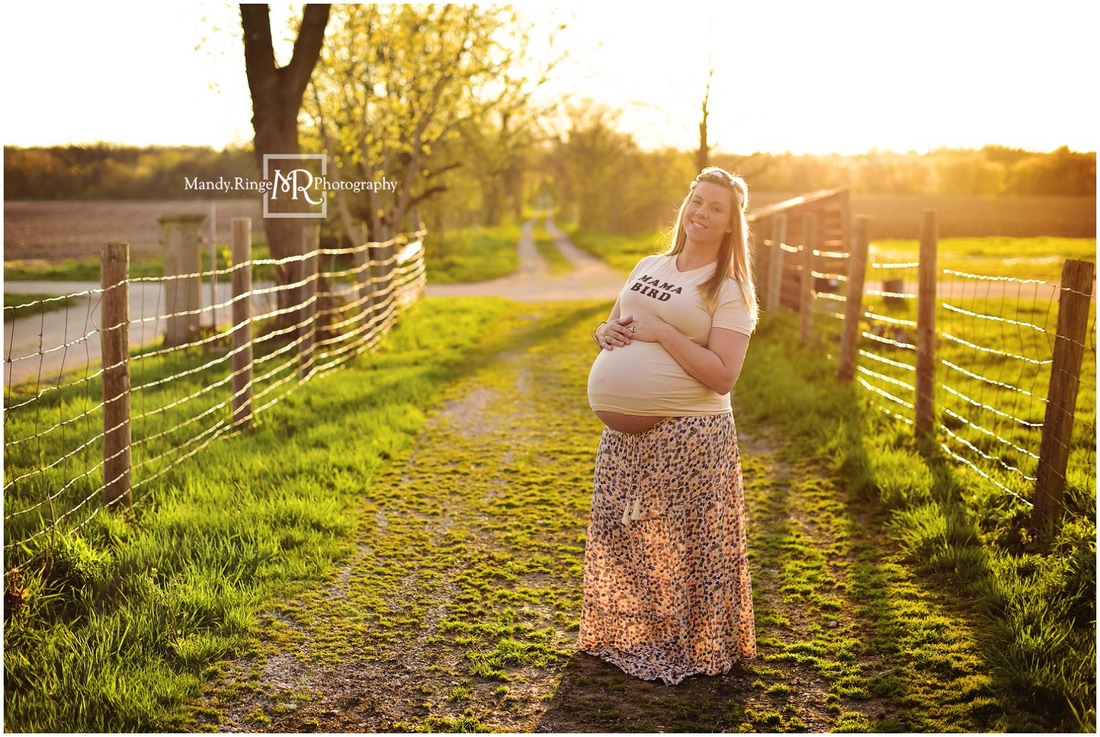 Family maternity portraits // outdoors, rustic, country road, dirt road, farm, soon to be 4, golden hour // St. Charles, IL // by Mandy Ringe Photography