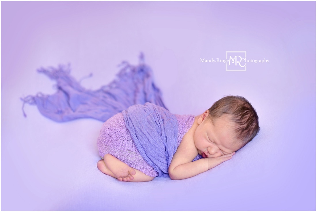 Newborn girl portraits // purple, bean bag pose, bum up // St. Charles, IL // by Mandy Ringe Photography