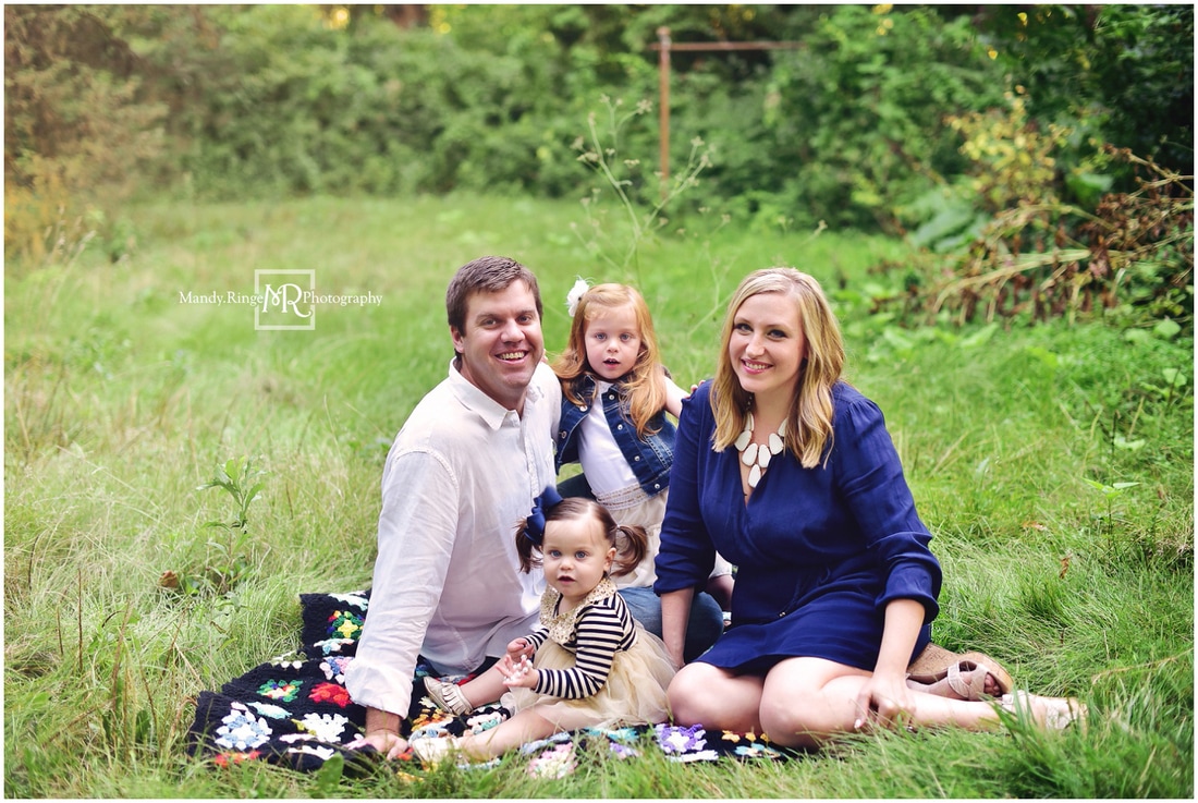 Spring family portraits // sisters, family of five, outdoors, golden hour, navy and gold // Fabyan Forest Preserve - Geneva, IL // by Mandy Ringe Photography