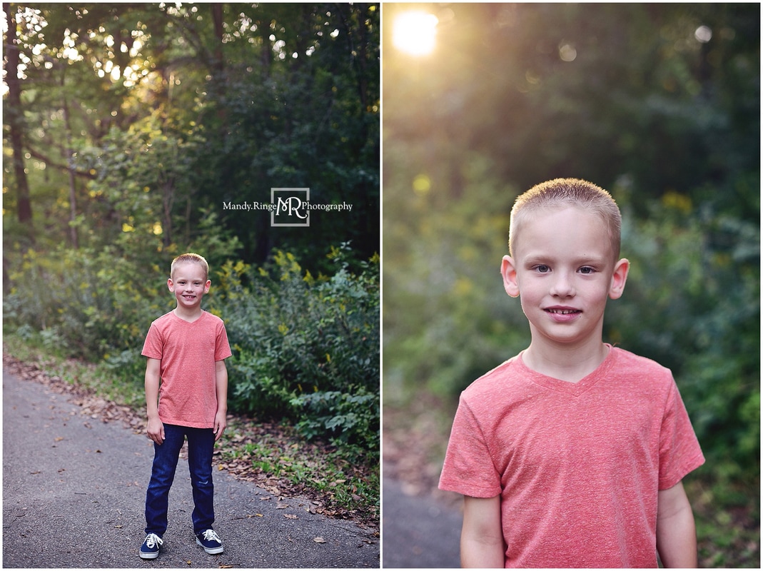 Summer family portraits // boy 6th birthday, outdoors, forest, paved path // Leroy Oakes Forest Preserve - St Charles, IL // by Mandy Ringe Photography
