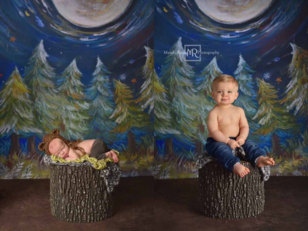 Baby boy first birthday portraits - comparison photo // Woodland, rustic, simple, classic, Happy Camper, Intuition Backgrounds // by Mandy Ringe Photography // St. Charles, IL Photographer