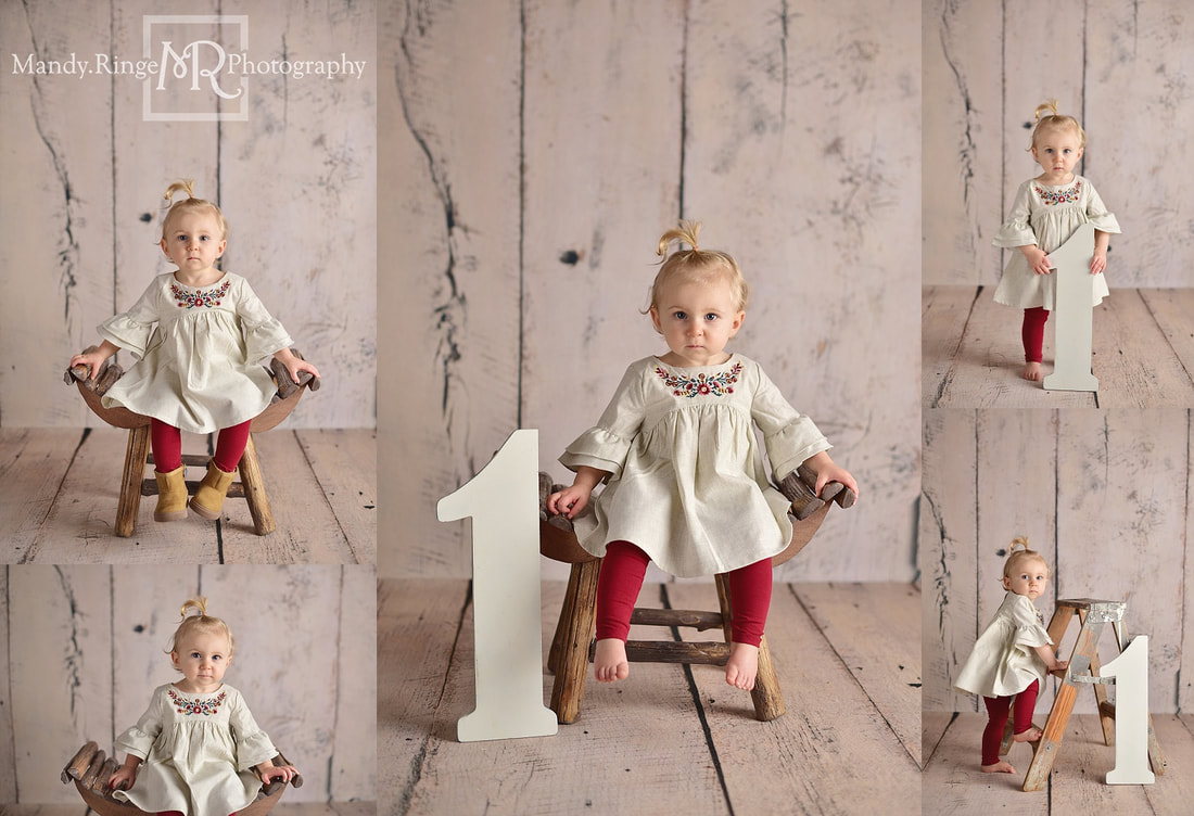 Baby girl first birthday portraits // Cream wood, Intuitions Backdrops - Lindsey and Williams, simple, classic // by Mandy Ringe Photography // St. Charles, IL Photographer